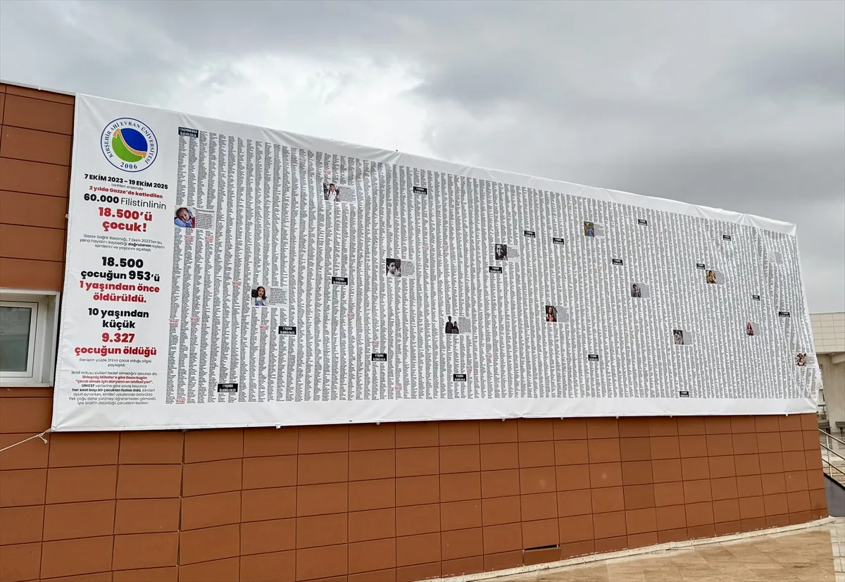 Kırşehir’de üniversite yerleşkesine Gazze’de ölen bebek ve çocukların adlarının yazıldığı pankart asıldı Kırşehir’de üniversite yerleşkesine Gazze’de ölen bebek ve çocukların adlarının yazıldığı pankart asıldı