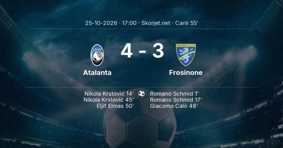 Atalanta - Frosinone Maçında Gol: Eljif Elmas (50. dakika)