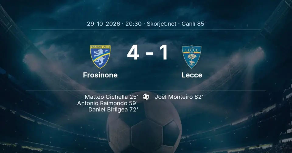 Frosinone - Lecce Maçında Gol: Joël Monteiro (82. dakika) Frosinone - Lecce Maçında Gol: Joël Monteiro (82. dakika)