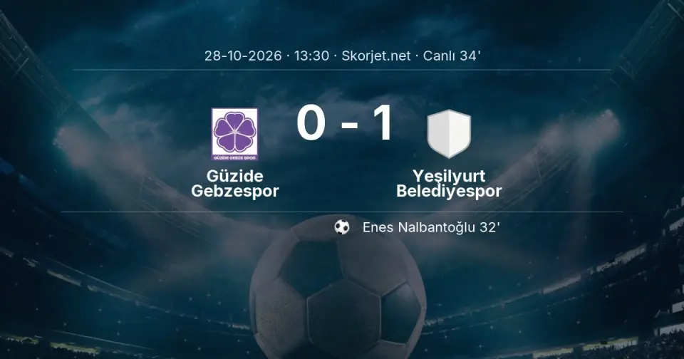 Güzide Gebzespor - Yeşilyurt Belediyespor Maçında Gol: Enes Nalbantoğlu (32. dakika)