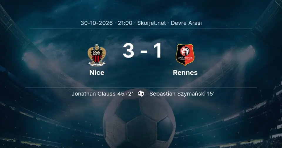 Nice - Rennes Maçında Gol: Jonathan Clauss (45. dakika)