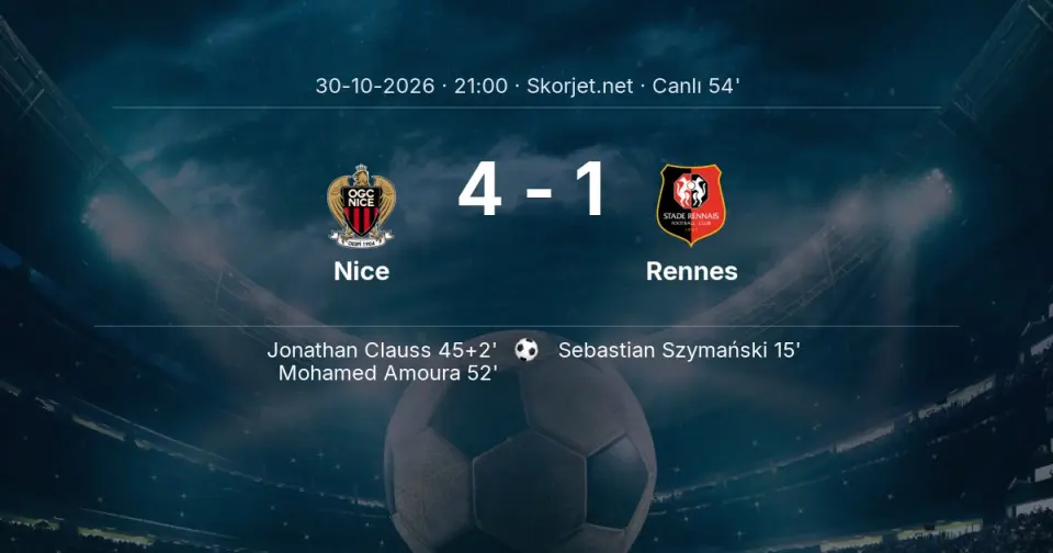 Nice - Rennes Maçında Gol: Mohamed Amoura (52. dakika)