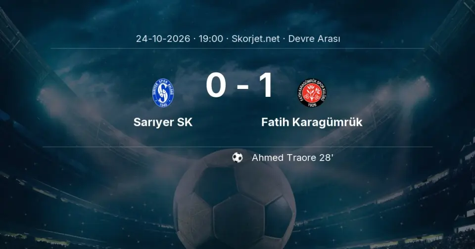 Sarıyer SK - Fatih Karagümrük Maçında İlk Yarı Sonucu