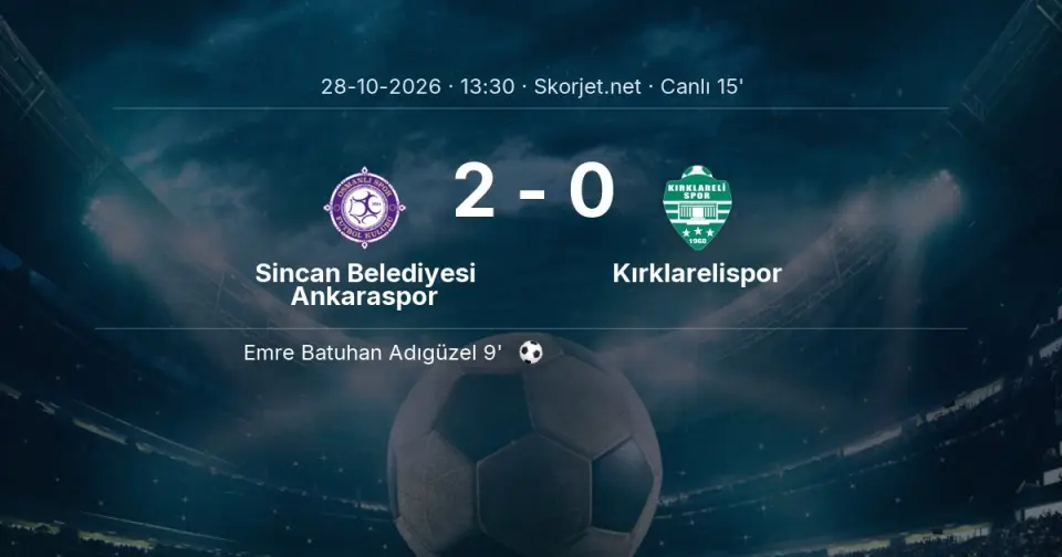 Sincan Belediyesi Ankaraspor - Kırklarelispor Maçında Gol: Emre Batuhan Adıgüzel (9. dakika) Sincan Belediyesi Ankaraspor - Kırklarelispor Maçında Gol: Emre Batuhan Adıgüzel (9. dakika)