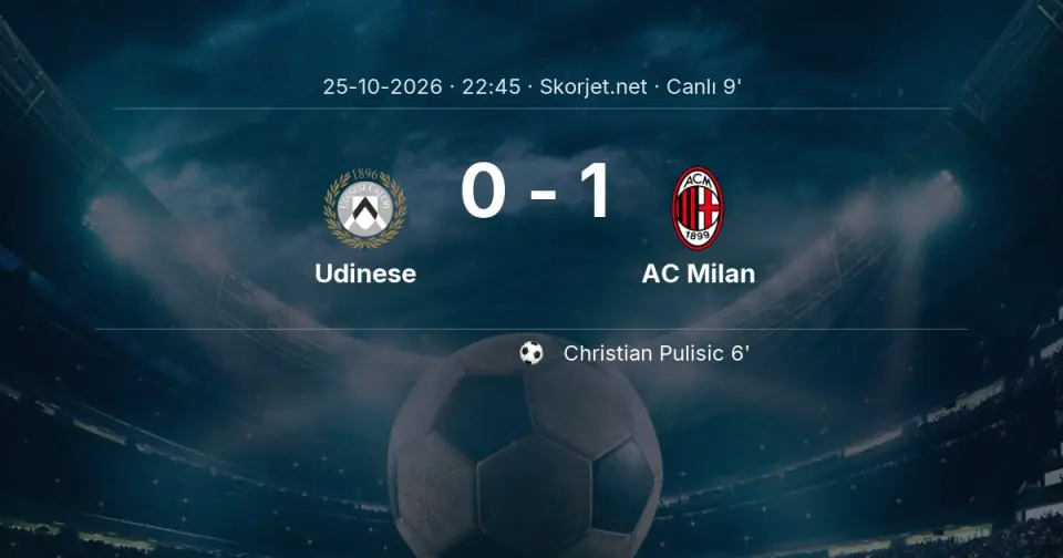 Udinese - AC Milan Maçında Gol: Christian Pulisic (6. dakika)