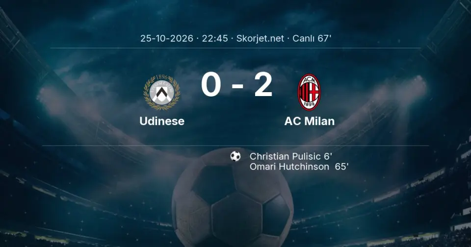 Udinese - AC Milan Maçında Gol: Omari Hutchinson (65. dakika)