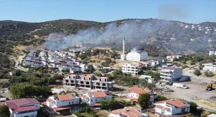 İzmir'in Dikili ilçesinde çıkan yangına müdahale ediliyor
