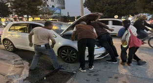 Antalya'da otomobilin motor kaputuna giren kedi yavrusu kurtarıldı