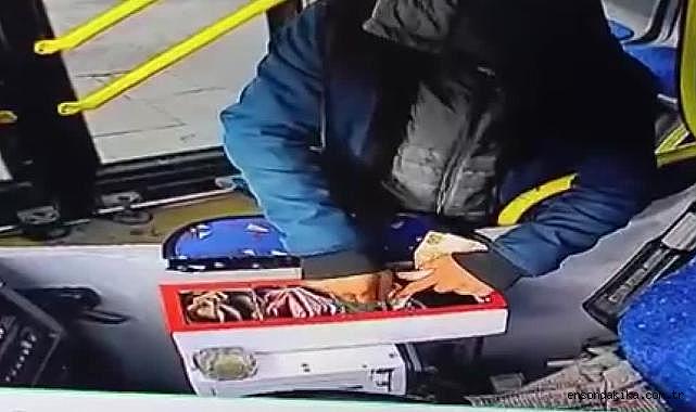 Otobüste hırsızlık anı güvenlik kamerasınca görüntülendi